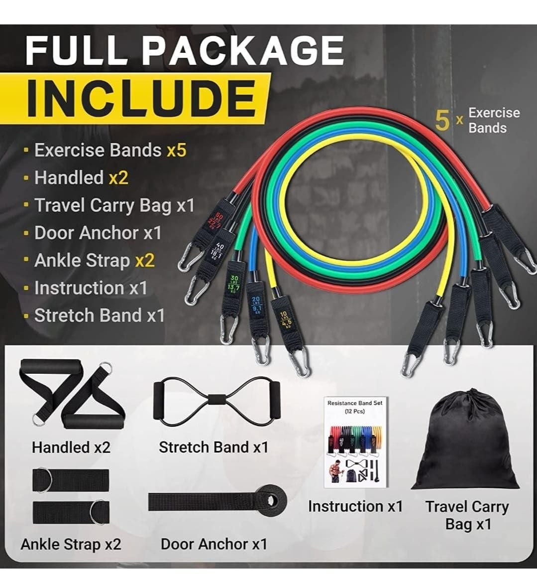 ✨11 Pcs Resistance Band Set for Heavy Workout | Limited in Stock 🔥🏋🏻